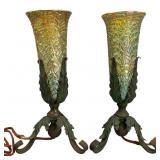 Pair Durand Moorish Crackle Mantle Lamps