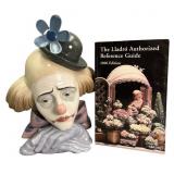 Lladro Pensive Clown Porcelain Bust, Book