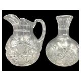 Cut Glass Pitcher and Vase, Unknown Makers