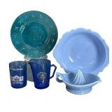 Blue Glass Items with McKee Delphite Bowl