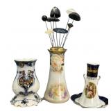 Porcelain Hat Pin Holders with 9 Hat Pins