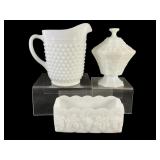 Milk Glass Tableware, Set of Three Pieces