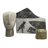 Eskimo Style Etched Rock and Ceramic Head