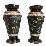 Pair Jackfield Pottery Hand Painted Vases