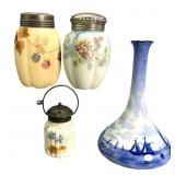 Mt. Washington Glass Shakers and Burslem Vase