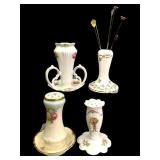 Porcelain Hat Pin Holders & 6 Hat Pins Set