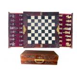 Ornate Asian Style Chess Box With Carved Stone Pie