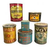 Vintage Coffee Tins, 6 Pieces