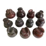 11 Brown Porcelain Insulators, Locke & Plinco+