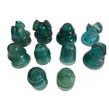 10 Aqua Glass Insulators, Mixed Makers & Dam.