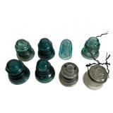 Eight Glass Insulators, Whitall, Hemingray