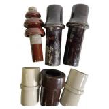 6 Assorted Porcelain Wall Tube Insulators