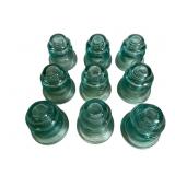 Nine Whitall Tatum Aqua Glass Insulators