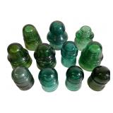 11 Glass Insulators, AT&T, Brookfield, Lynch.