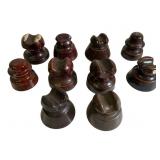 10 Dark Brown Porcelain Insulators