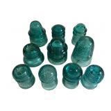 10 Aqua Blue Glass Insulators Group