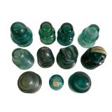 11 Green Glass Insulators by Brookfield and L