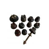 11 Various Dark Brown/Black Porcelain Insulators