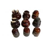Nine Brown Ceramic Insulators