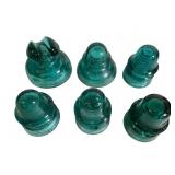 6 Aquamarine and Green Glass Insulators