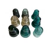 Nine Mixed Glass Insulators Including Brookef