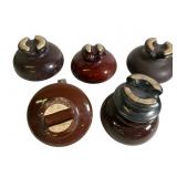 5 Brown Porcelain Insulators, Large