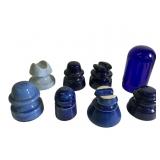 8 Blue Glass and Porcelain Insulator Group