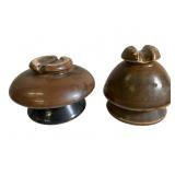 2 Large Brown Porcelain Insulators