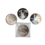 Four 1oz .999 Fine Silver Rounds, Various Mfr