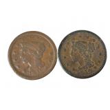 1849 & 1850 Large Cent Braided Hair Coins