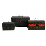 Three Hand Painted Toleware Tin Boxes