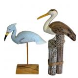 Two Carved Wooden Shorebird Sculptures