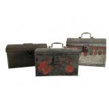 3 Antique Painted Toleware Tin Document Boxes