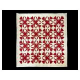 Red and White Hand Stitched Quilt