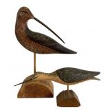 Two Carved Wooden Shorebird Sculptures