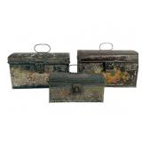 3 Antique Painted Toleware Tin Boxes