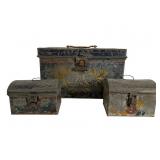 3 Antique Toleware Painted Tin Document Boxes