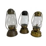 Three Antique Brass Skaters Lanterns