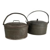 Two Primitive Oval Tin Lunch Pails