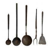5 Primitive Wrought Iron Kitchen Utensils