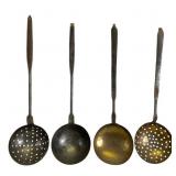 4 Primitive Wrought Iron & Brass Kitchen Tools
