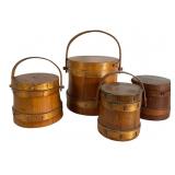 4 Small Primitive Wooden Firkin Buckets
