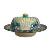 Shell & Wave Majolica Covered Butter Dish