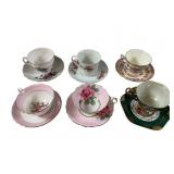 Six Sets Bone China Cups & Saucers, England &