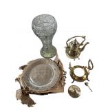 Century Brass Teapot Set & Glassware Group