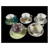Five English Bone China Cup & Saucer Sets
