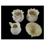 Belleek Creamer, Sugar & Conical Bowls Set