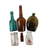 6 Vintage Glass Bottles & Jars