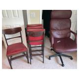 Office Chair & Set of Four Red Card Table & Chairs