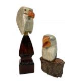 Two Hand Carved Bald Eagle Sculptures